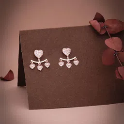Brado Jewellery Rose Gold-Plated American Diamond Studded Heart Shaped Drop Earrings-48