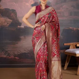 House of Pataudi women ethnic motifs Woven Design Zari silk Banarasi Saree-image-68