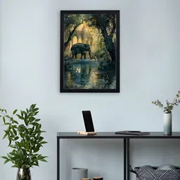 Giftii Black & Yellow Elephant Printed Wooden Framed Wall Art-picture-14