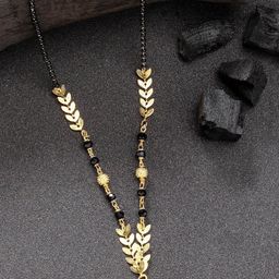Anouk Women Short Mangalsutra Designs Gold Plated & Black Beaded Mangalsutra-image-1