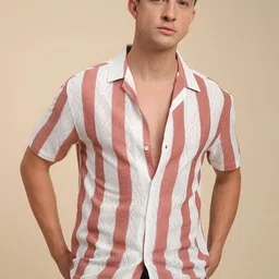 THE BEETEL HOUSE Men Relaxed Regular Fit Cuban Collar Vertical Striped Casual Shirt-image-76