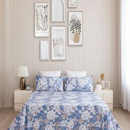 HOMEMONDE Blossom Haze White Floral 210 TC Cotton Queen Bedsheet Set 2.28 m x 2.13 m-image-57