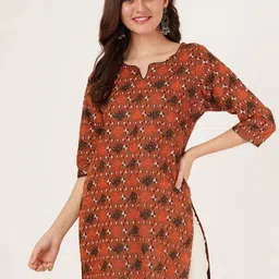 Brownverse Geometric Printed Regular Cotton Straight Kurti-picture-54