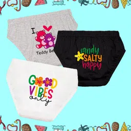 NUSYL Girls Pack Of 3 Good Vibes Only Text Printed Pure Cotton Basic BriefsNUGCBRFPO3.003-image-17