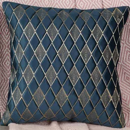Blue Color Diamond Shaped Embroidered Design, 1 Piece Velvet Cushion Cover-image-82