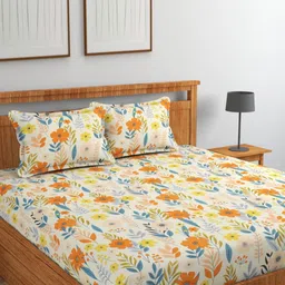 Alliance Super Soft Floral Pattern Queen Size Double Bed Sheet With 2 Pillow Covers-image-93