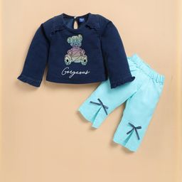I LOVE MOM Girls Printed Top with Trousers-48