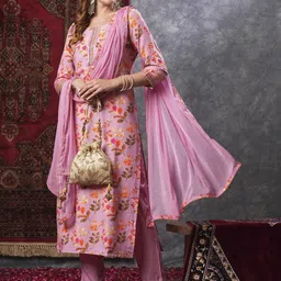 GoSriKi Floral Printed Straight Kurta with Trousers & Dupatta-picture-45