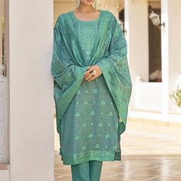KALINI Women Woven Straight Silk Blend Kurta with Trousers & With Dupatta-image-127