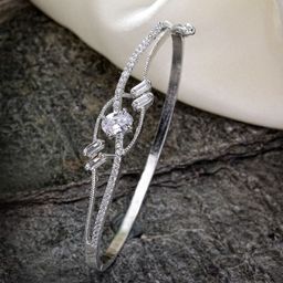 ZENEME Women Brass American Diamond Rhodium-Plated Bangle-Style Bracelet-image-79