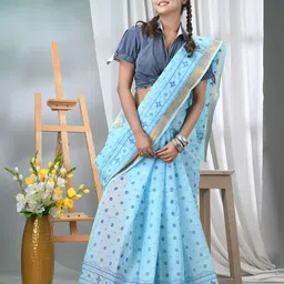 TANTLOOM Ethnic Motifs Zari Pure Cotton Taant Saree-picture-6