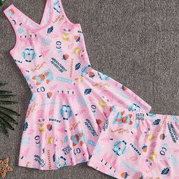 YK Girls Printed Round Neck Swim Dress-image-17