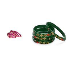 Somil Elegant Combo Glass Bangle Set | Handmade Traditional Chudi For Women | Perfect For Daily & Occasion Use, Combo Of 2 Set, Multicolor, Green-image-93