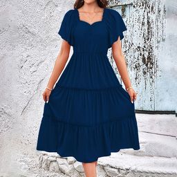 BAESD Flared Sleeve Ruffled Fit & Flare Midi Dress-image-74