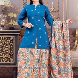 Sangria Girls Embroidered Kurti Skirt Set With Dupatta-image-69