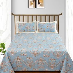 Bromwick Blue Floral 250 TC King Bedsheet with 2 Pillow Covers-image-6