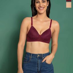 DressBerry Women Pack of 2 Self Design Medium Coverage Heavily Padded Lace T-shirt Bra-20