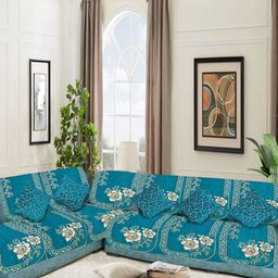SAWNA HOMES Blue Embroidered Velvet Sofa Cover With Coushion Cover-image-83