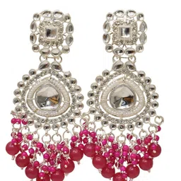 MEIRA JEWELLERY Silver Plated Kundan Stones Studded & Pearls Beaded Teardrop Drop Earrings image 3