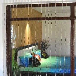 Homefab India Beige & Brown Wooden Beads String Door Curtain 7 feet-2
