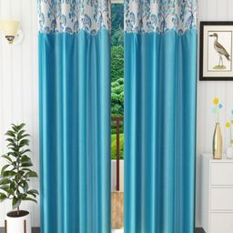 Aura Petunia Turquoise Blue & White 2 Pieces Floral Printed Door Curtains-image-90