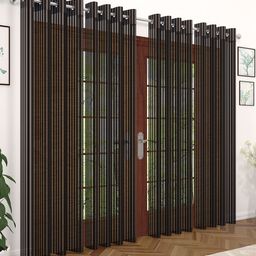 Story@home Coffee Brown Set of 4 Striped Sheer Door Curtain-15