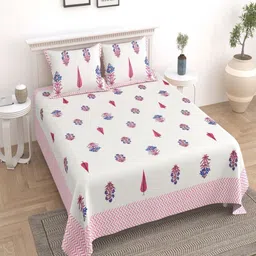 Bombay Spreads Pink & White Floral 180 TC King Bedsheet with 2 Pillow Covers-image-75