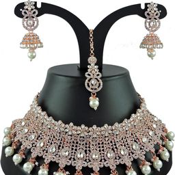 Anouk Rose Gold-Plated Stone Studded Jewellery Set-image-3