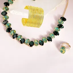 ORANGENYSHA Gold-Plated Crystals Studded Necklace And Earrings-picture-13