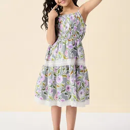 Stylo Bug Floral Print Crepe A-Line Dress-image-81