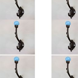 IndianShelf Blue & Brown 6 Pieces Ceramic Wall Hooks-10
