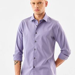 Snitch Men Classic Slim Fit Solid Spread Collar Cotton Casual Shirt-picture-11
