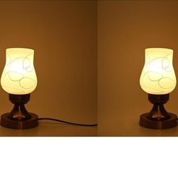 SOMIL Set Of 2 White Printed Glass Bell Shaped Table Lamp-image-80
