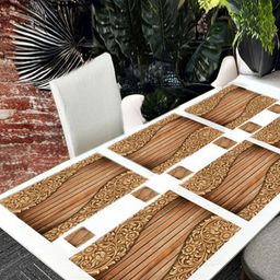 REVEXO 6Pc Brown Printed Rectangle Costers & Table Placemats-22