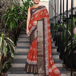 KALINI Ethnic Motifs Printed Woven Design Border Zari Ikat Saree with Blouse-picture-7
