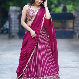 FABPIXEL Embroidered Sequinned Semi-Stitched Lehenga & Unstitched Blouse With Dupatta image 3