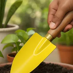 ecofynd Yellow & Brown Gardening Hand Trowel With Wooden-picture-6