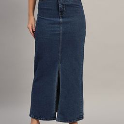 The Roadster Lifestyle Co Pure Cotton Front Slit Straight Skirt-image-72