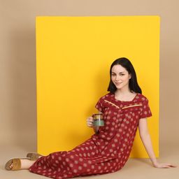 Sweet Dreams Women Ethnic Motifs Printed Maxi Nightdress-image-98