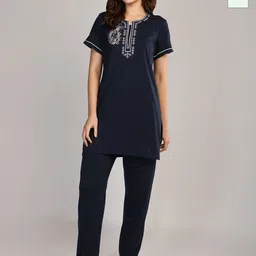 Duchess Women Pack of 2 Ethnic Motifs Printed Round Neck T-shirt Pyjamas Night suit-picture-33