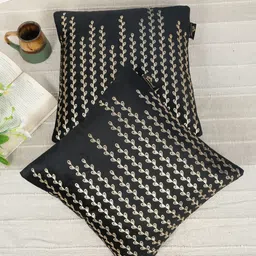 HOSTA HOMES Black 2 Pcs Anti-Odour Floral Printed Velvet Square Cushion Covers-image-89
