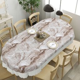 Clasiko Brown & White Abstract Printed Anti-Slip Oval 8-Seater Table Cover-image-42