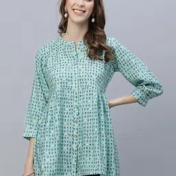 TANKHI Geometric Print Styled Back Longline Top-image-0