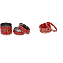 SOMIL Women Set Of 8 Red Alloy Artificial Stones & Beads Bangles-picture-14