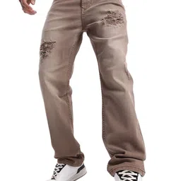 WROGN Men Cotton Comfort Tapered Fit Highly Distressed Light Fade Jeans-image-75
