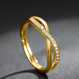 Princess Zircon Cross Design Adjustable Ring for Women Stainless Steel Crystal Gold Plated Ring-10