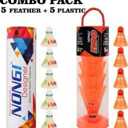 Badminton Shuttle (NEO & D6) Combo Pack Of 10 For Indoor Outdoor Sport Feather & Plastic Shuttle- Orange, Yellow, Green, Pink, White-6