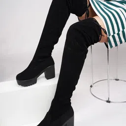 JM Looks Women High-Top Above Knee Length Suede Platform Heel Regular Boots-image-58