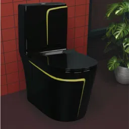 lurexa Primium Quality Black Commode With Yellow Finishing Line And Round Flush Button ( C - 010 ) Western Commode image 2