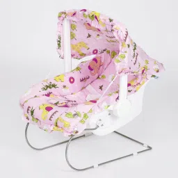 Multipurpose (10 in 1) Pink Baby Carry Cot With Mosquito Net and Sun Shade Rocker and Bouncer-0